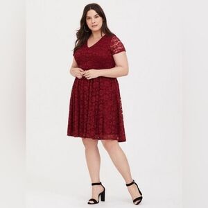 Red Lace V-Neck Skater Dress